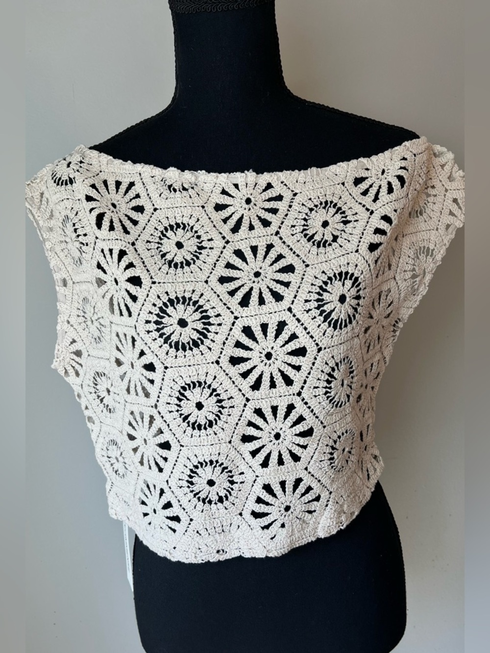 One-Shoulder Crochet Knit Top in Beige - Picture 3 of 6